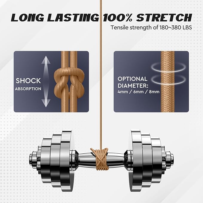 Elastic Bungee Shock Cord 3-8mm (Khaki, 1/8'' x 164FT)