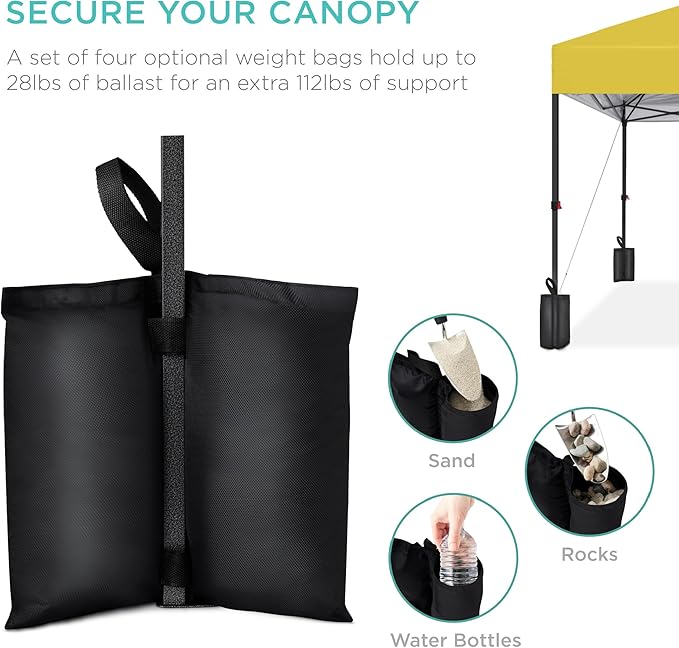 Best Choice Products 12x12ft Pop Up Canopy Tent, Outdoor Shade, 1 Person 1 Minute Set Up, Carry Case, 4 Weight Bags - Yellow