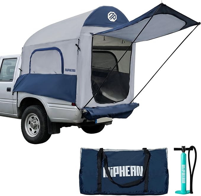 Niphean Truck Bed Tent 5ft with Awning Shade, 2 Mins Fast Setup Inflatable Pickup Truck Tent, for 2 People, PU 3000mm Waterproof, UPF 50+ Sunproof & High-Strength Windproof, Camp Anywhere You Park