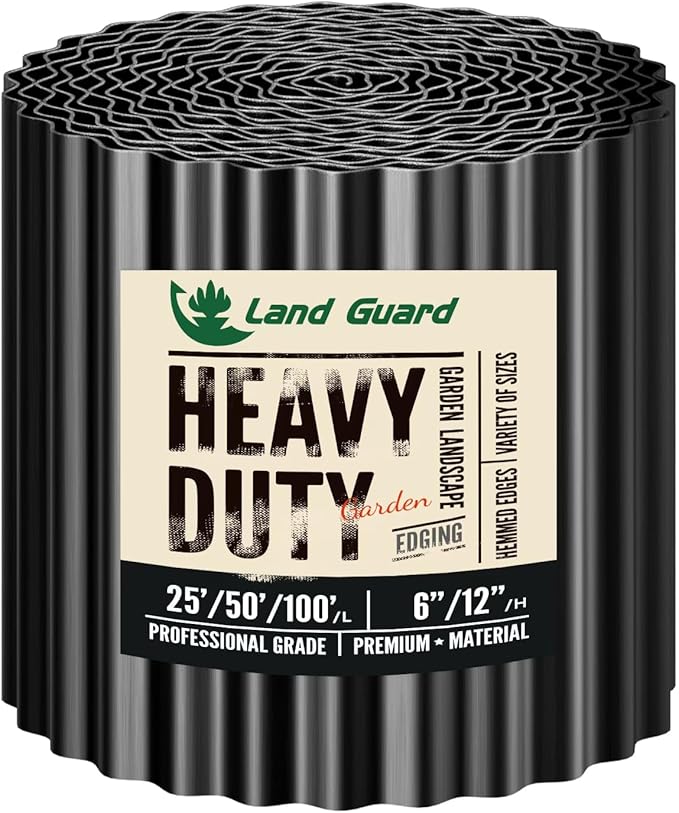 Land Guard Corrugated Garden Edging Border, 6" x 100' Landscape Paver Edging, Tall Landscape Edging, Fence for Garden, Flower Bed, Lawn and Landscape Edging (Glossy Black)