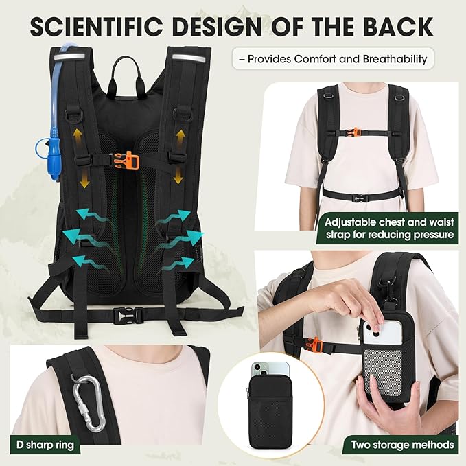 RAINSMORE Tactical Hydration Backpack 18L with 2L Water Bladder & Rain Cover, Insulated Molle Hiking Daypack, Lightweight Waterproof Ripstop Water Pack for Outdoor Cycling, Hiking