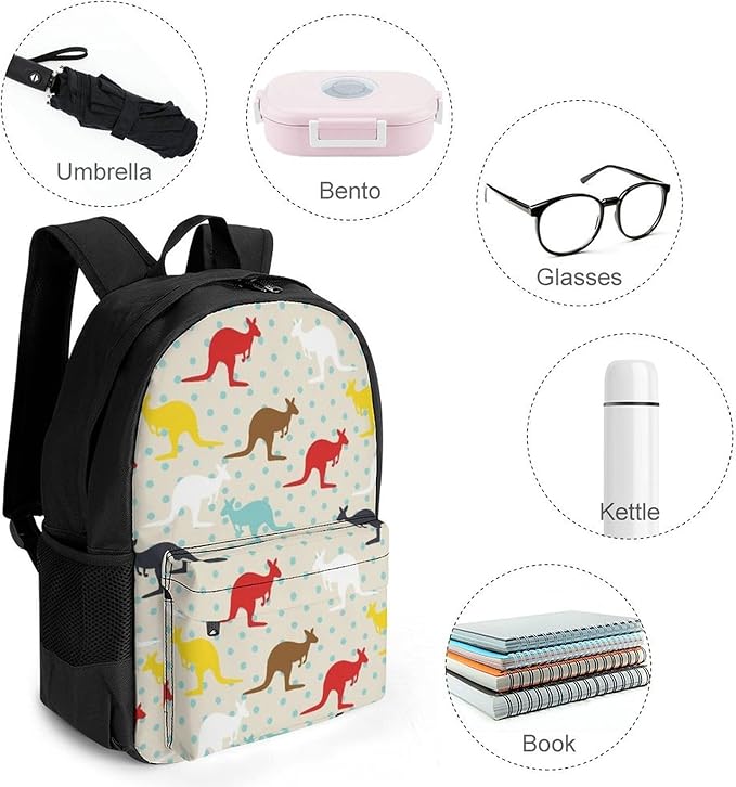 Daypack Bookbag Anti-Theft Multipurpose Large Capacity Bookbag, Unique Kangaroo Australia Travel Hiking Camping Rucksack With Adjustable Shoulder Straps
