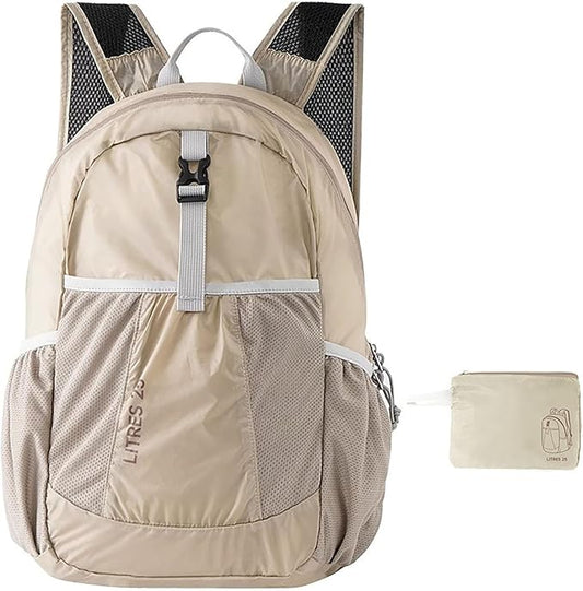 25L Lightweight Foldable Shoulder Backpack Splash Proof Outdoor Sports Daypack Travel Camping Hiking Bag For Men Women (Khaki)