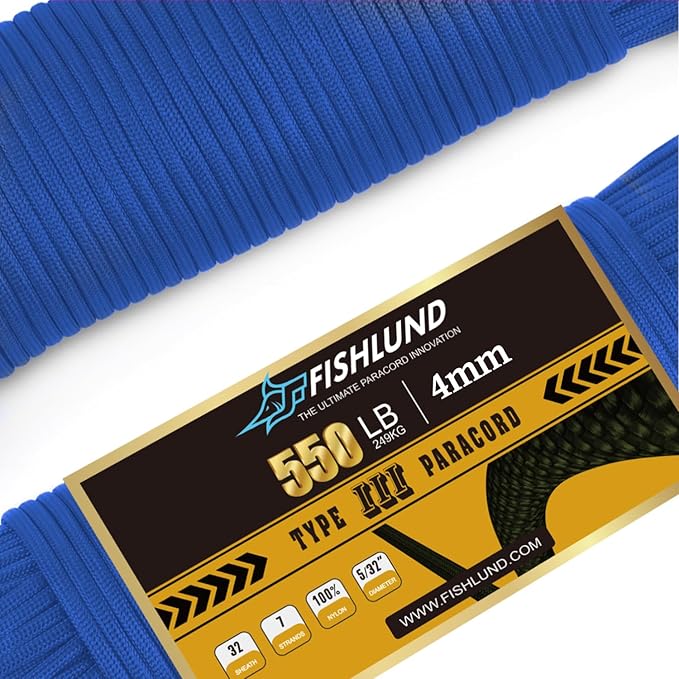 Paracord 550 lb, 7 Strand Paracord Rope 250ft 4mm, Nylon Parachute Cord for Camping, Royal Blue