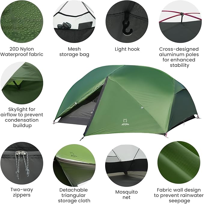ATEPA Voyage 1-2 Person Backpacking Tent, 4 Season Ultralight Camping Tent, 4000mm Waterproof Double Layer Cold Wearther Easy Set Up Tent for Family Camp Hiking Hunting Outdoor Mountaineering Travel