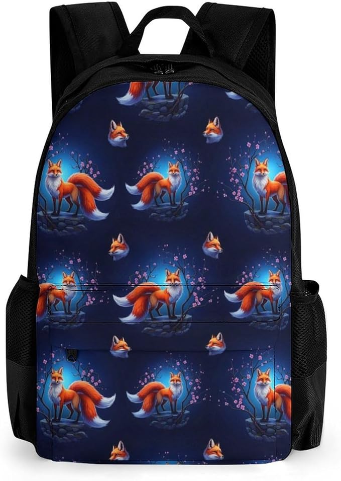 Supdreamc Polyester Daypack for Hiking Work Running, Big Capacity Anti-Theft Multipurpose Shoulder Bag, Anime Fox Travel and Sport Backpack Rucksack