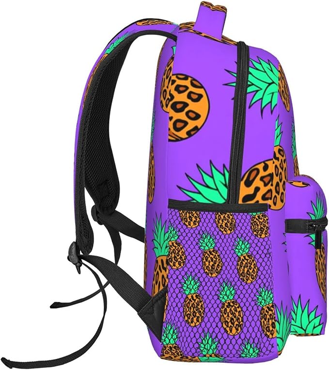 Lightweight Rucksacks for Camping Picnic Walking Cycling, Large Capacity Multipurpose Anti-Theft Carry On Bag, Leopard Pineapple Purple Pattern Travel Hiking Camping Rucksack