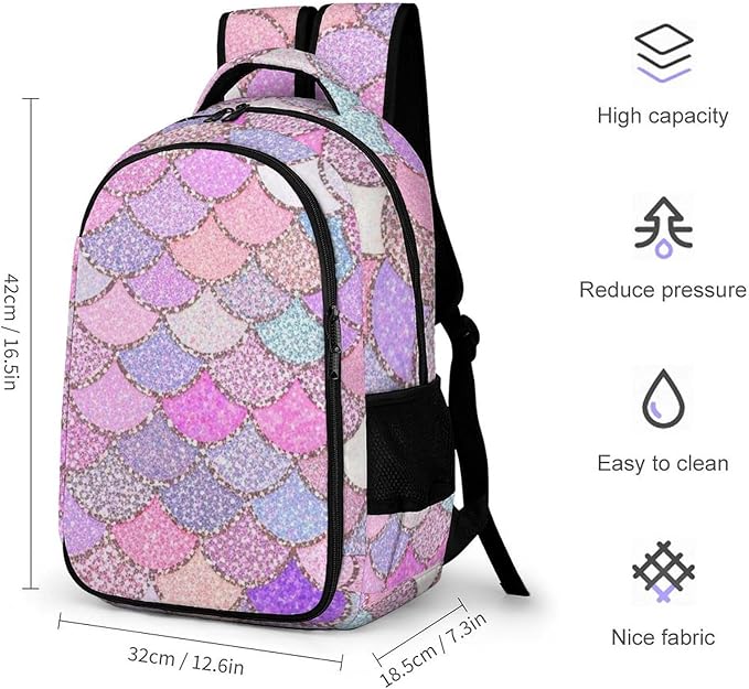 Business Travel Laptop Backpack Pink Mermaid Fish Scales, Anti Theft Water Resistant Computer Bag with Compartment for Men Women