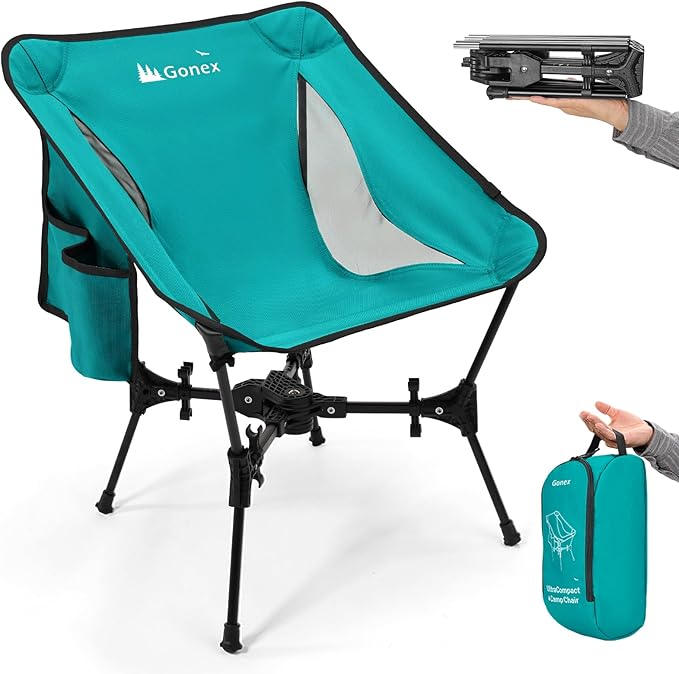 Gonex Portable Camping Chair, The 5th Gen Ultralight Compact Backpacking Foldable Lightweight Folding Chair for Outdoor Camp Hiking Beach Picnic Concert, Supports 330lbs (Lake Green)