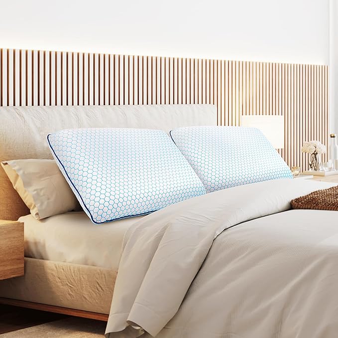 Memory Foam Pillows for Side, Back and Stomach Sleepers, Set of 2, Bed Pillow with Washable Cover and Breathable Mesh, Bed Pillow for Sleeping (Blue，King Size)