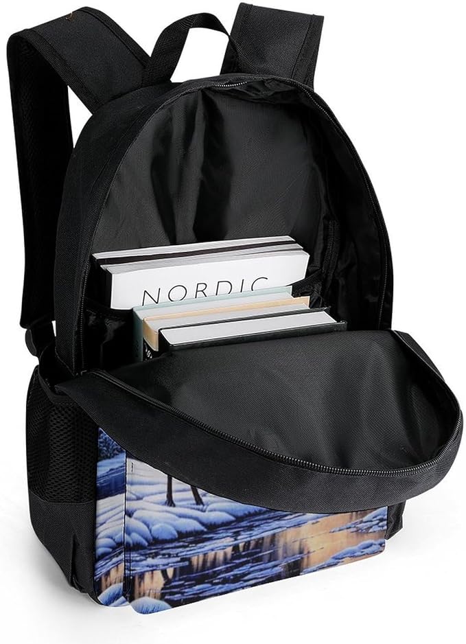 Supdreamc Daypack Backpack Anti-Theft Multipurpose Big Capacity Bookbag, Elk Winter Snow Business Computer Bag With Side Pockets