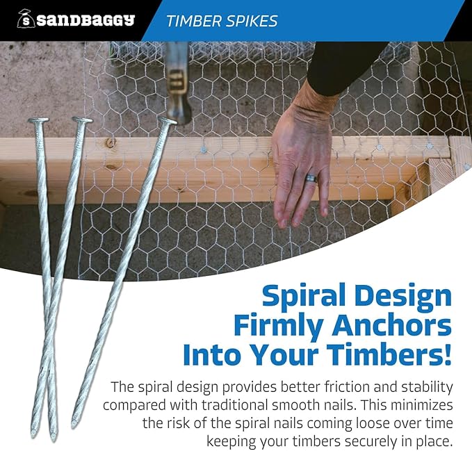 Sandbaggy Spiral Landscape Timber Spikes - Hot Dipped Galvanized Steel Nails - Landscaping Stakes, Artificial Turf Pins (8 inch - 4 Gauge Steel, 6000, Count)