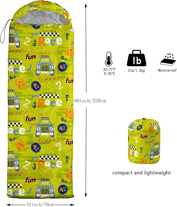 Kids Sleeping Bag for Boys and Girls,Monster Alien Print-Lightweight Warm Portable Outdoor Indoor-Waterproof Cold Weather Resistant Sleeping Bag for Camping Hiking