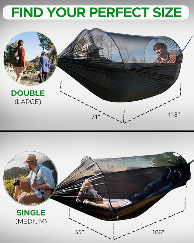 Sunyear Camping Hammock with Net - Double&Single Hammock with House-Like Net- Easy Setup & Pack, Lightweight & Portable, Perfect for Hiking, Backpacking, Outdoor Sleeping