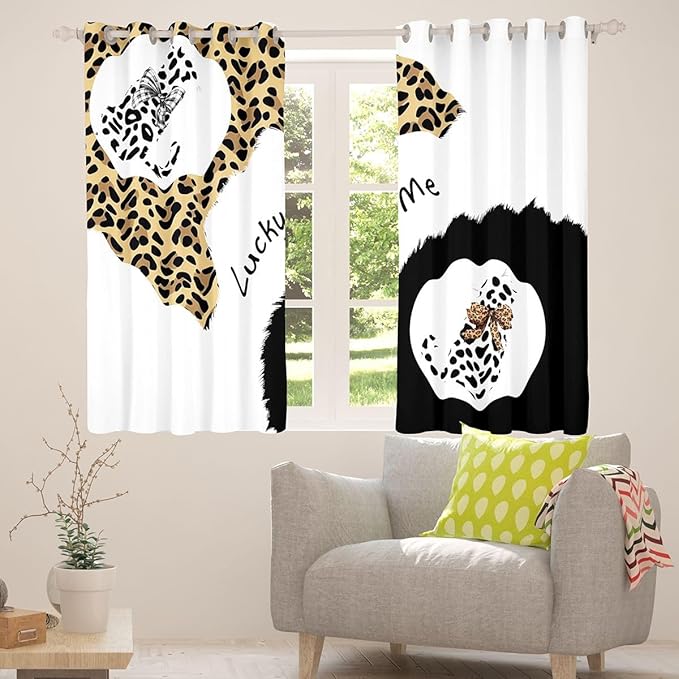 Manfei Lucky 8 Balls Blackout Curtains Brown Leopard Print Window Drapes,Wild Animals Skin Print Window Treatments,Kids Boys Girls Room Decor,Grommet Top 2 Panel Set Bedroom Curtains, 52Wx90L inch