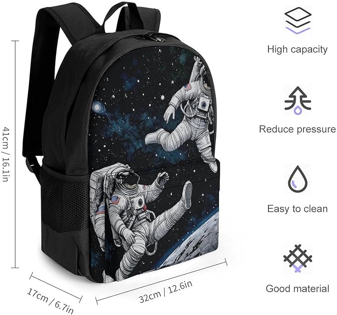 Daypack Bookbag Multipurpose Anti-Theft Big Capacity Carry On Bag, Astronaut Space Art Travel Hiking Camping Rucksack With Padded Straps