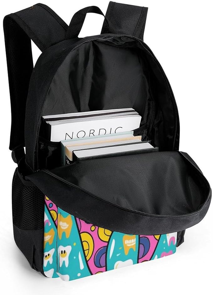 Daypack Bookbag Anti-Theft Multipurpose Large Capacity Bookbag, Funny Teeth Dental Art Travel Hiking Camping Rucksack With Adjustable Shoulder Straps