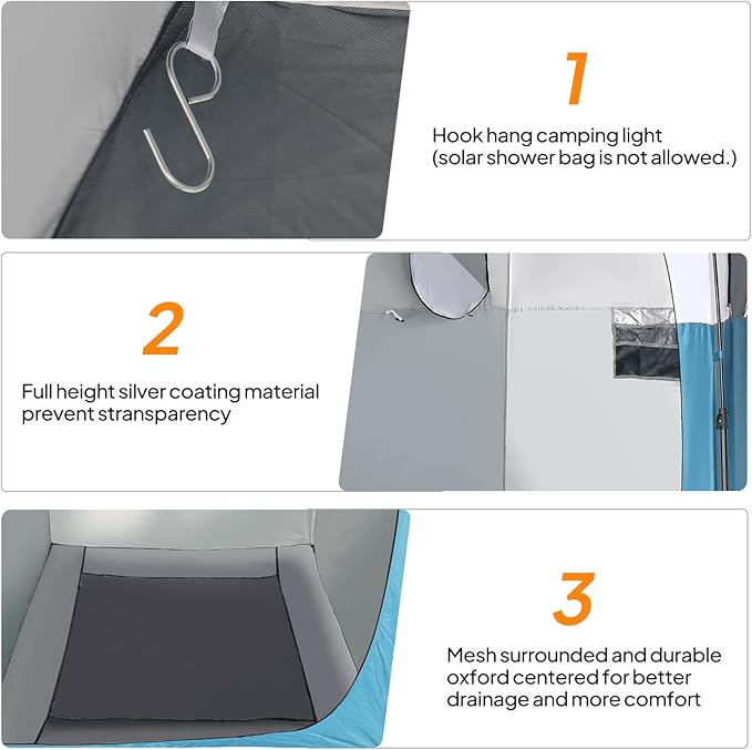 VINGLI 6.8FT Shower Tent, Large Instant Pop Up Shelter with Mesh Floor & Carrying Bag, Privacy Changing Room Tent for Toilet, Camping, Dressing, Lightweight & Sturdy, Easy Set Up