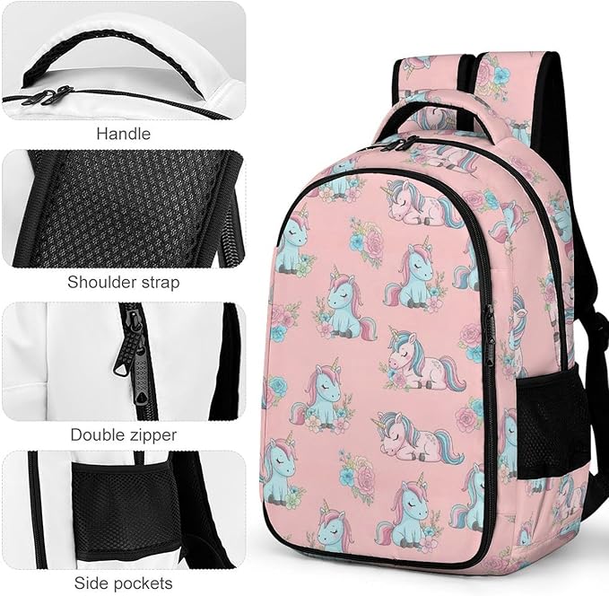 Carry On Anti Theft Laptop Backpack Pink Cute Unicorns, Large Sturdy Travel Bag with Multi Compartments for Business Weekender Hiking