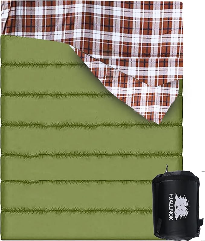 Double Sleeping Bag Cotton Flannel for Camping, Backpacking Or Hiking. Waterproof Queen Size Two Person Sleeping Bags for Adults Or Teens. Lightweight with Compression Sack