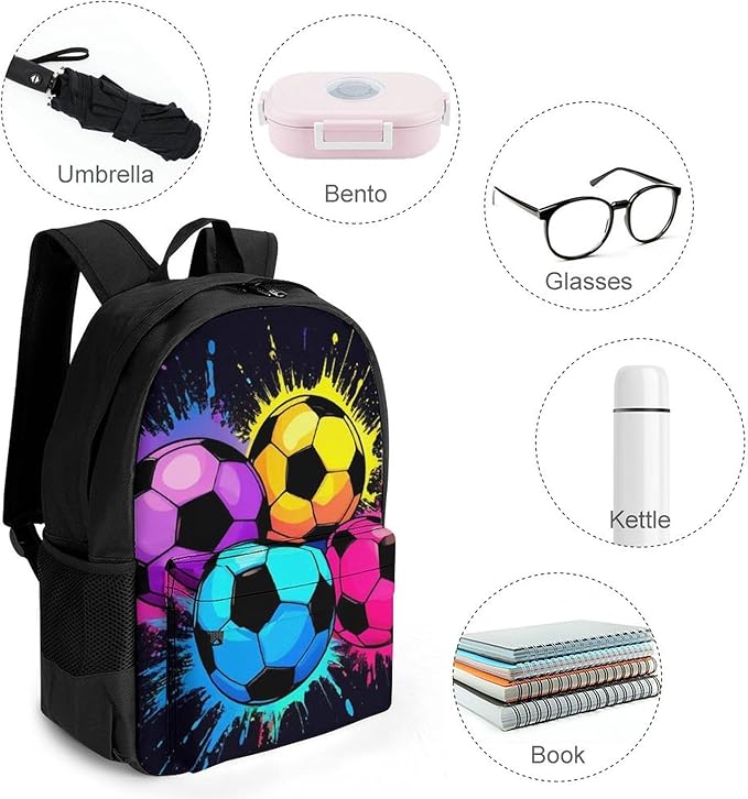 Lightweight Daypack for Camping Business Walking Cycling, Large Capacity Anti-Theft Multipurpose Bookbag, Colorful Paint Splash Ink Soccer Ball Football Black Gym Outdoor Hiking Backpack