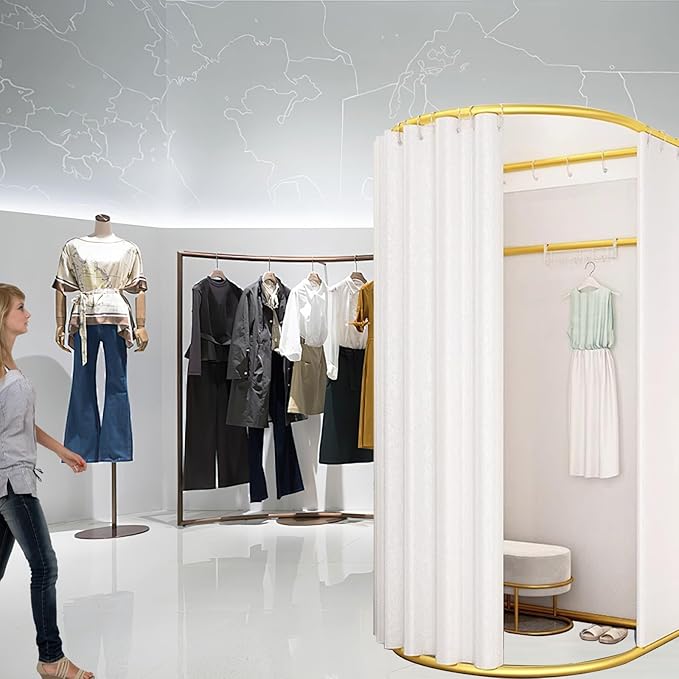 Clothing Store Fitting Room with Shading Curtain, Portable Temporary Mobile Privacy Protection Dressing Room, Foldable Mall Simple Changing Room and Temporary Mobile Room, 200x100x95cm(White)