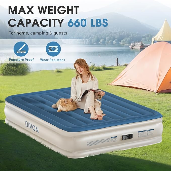 DIVON Air Mattress Queen with Built in Pump,15''High Inflatable Mattress,Quick Blow Up Mattress in 3 Mins,Upgraded Air Bed for Home, Guests & Camping,660lbs