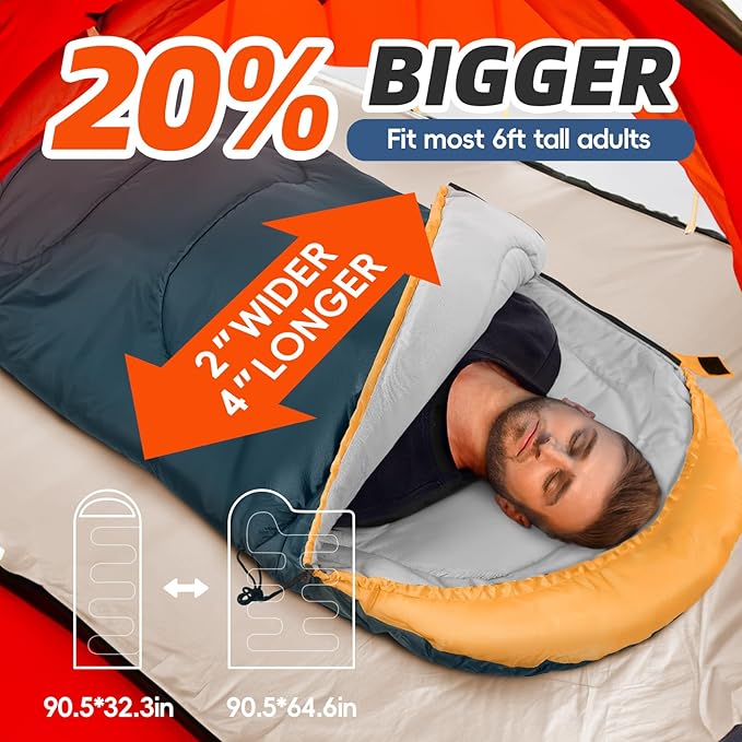 MEREZA Sleeping Bags XL for Adults Cold Weather Mens Large Wide Sleeping Bag for Big and Tall Girls Boys with Compression Sack for Camping Backpacking Warm & Cool Weather