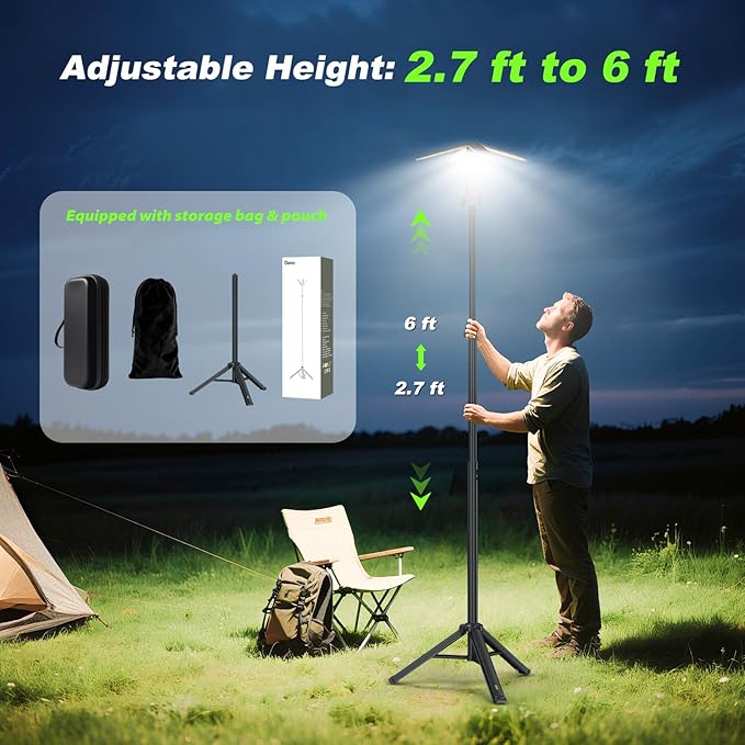 Camping Lights with Remote & Stand 6 Ft,14000 mAh Rechargeable Camping Lantern Tent Light, 6000 Lumen Magnetic Work Light,Portable Outdoor Light for Hiking,Camping,Emergency,Power Outages