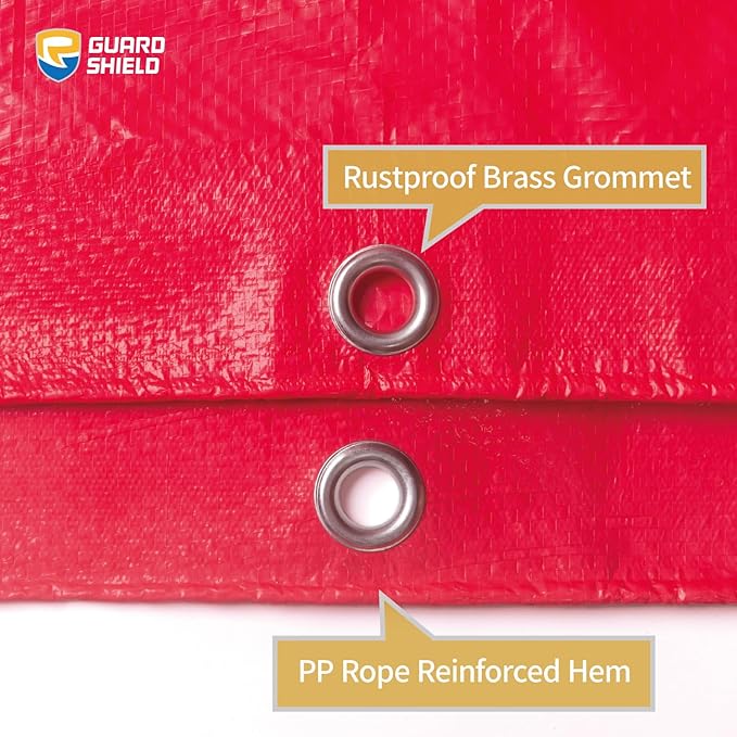 GUARD SHIELD Red Tarp 12x16 Feet Tarps High Visibility Outdoor Poly Cover Lightweight 6mil