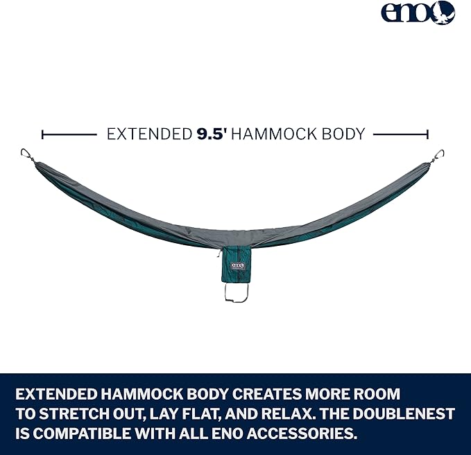 ENO DoubleNest Hammock - Lightweight, Portable, 1 to 2 Person Hammock - for Camping, Hiking, Backpacking, Travel, a Festival, or The Beach - Mountains to Sea/Grey