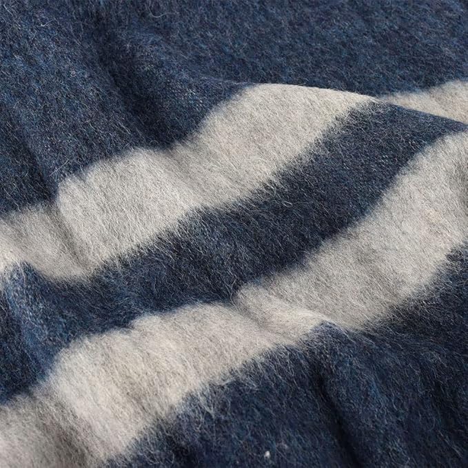 Thick Alpaca Wool Blanket Heavyweight Camping Blanket for Indoors or Outdoors | Soft Peruvian Alpaca Blankets (Blue Jean - Soft Gray, King)