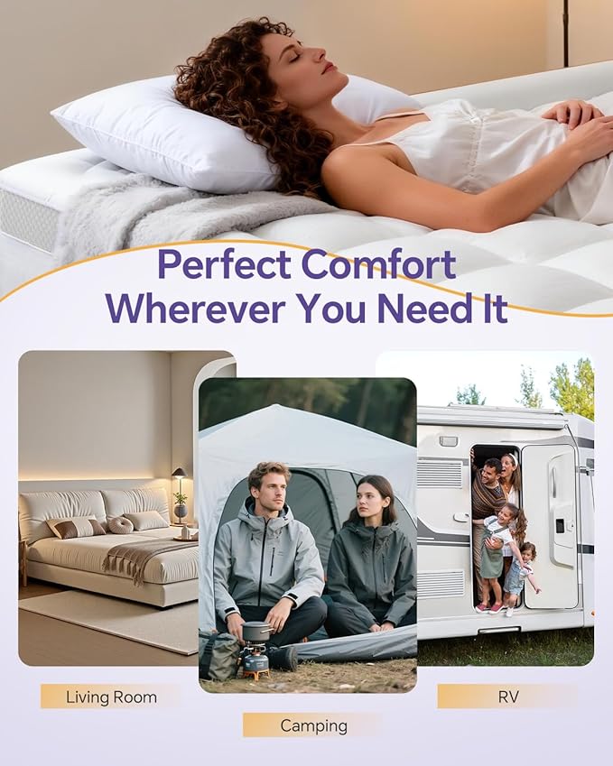 Dual Layer 5 Inch Memory Foam Mattress Topper Full - 3 Inch Pillow Top Mattress Pad and 2 Inch Gel Memory Foam, 7-Zone Egg Crate Full Size Mattress Topper (Cream)