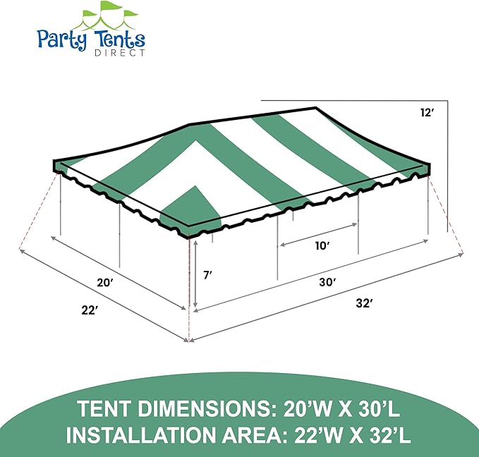 Party Tents Direct 20x30 Canopy Tent - Steel Frame - Outdoor Gazebo Pavilion Sun Shade Camping Shelter - Green Vinyl Heavy Duty Waterproof Tent Cover - Event Tents for Parties Wedding