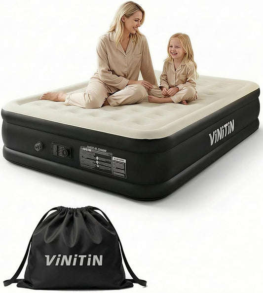 Air Mattress Queen with Built in Pump, 18" Elevated Inflatable Blow Up Mattress with Self-Inflation/Deflation, Soft Flocked Top Air Bed for Guest, Home,Camping, 80x60x18in, Charcoal Black