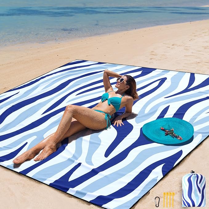 Beach Blanket, Sandproof Beach Mat, Waterproof Quick Drying Lightweight Outdoor Aztec Picnic Mat 79" X 83"/120"x108" for 2-8 Adults for Travel, Camping, Hiking