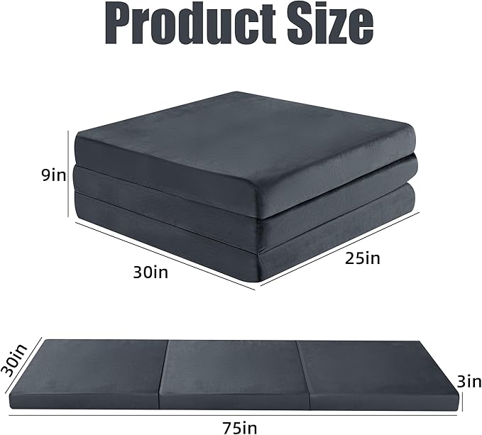 HOMBYS Tri Folding Memory Foam Camping Mattress for Outdoor Sleeping, Portable Waterproof Camping Pad Mat for Travel Truck Bed Tent