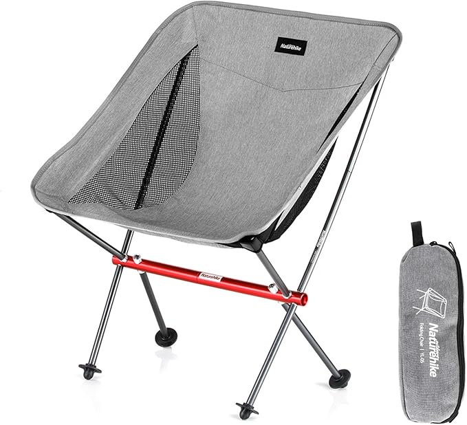 Naturehike Camping Chair, Foldable Chair with Storage Bag, Outdoor Portable Chair for Adults, Lightweight, Supports 330lbs, Backpacking Chair for Fishing, Hiking, Beach, Lawn