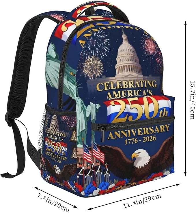 Lightweight Daypack Backpack for Sports Travel Running, Large Capacity Multipurpose Anti-Theft Bookbag, American Anniversary 250th Freedom Patriotic Art Laptop Backpack Daypack