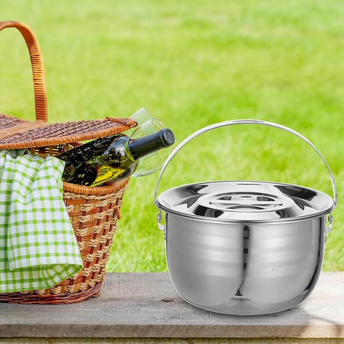 LIFKOME Stainless Steel Camping Pot with Lid Lifter Handle Camp Cookware Pot Portable Hanging Cooking Pot for Camping Cooking, BBQ, Basting, or Baking 2.5/4 Quart