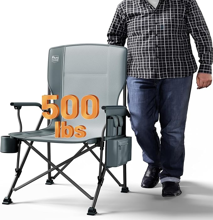 TIMBER RIDGE Oversized Folding Camping Chair High Back Heavy Duty for Adults Support up to 500lbs with Cup Holder, Side Pocket Cooler Bag