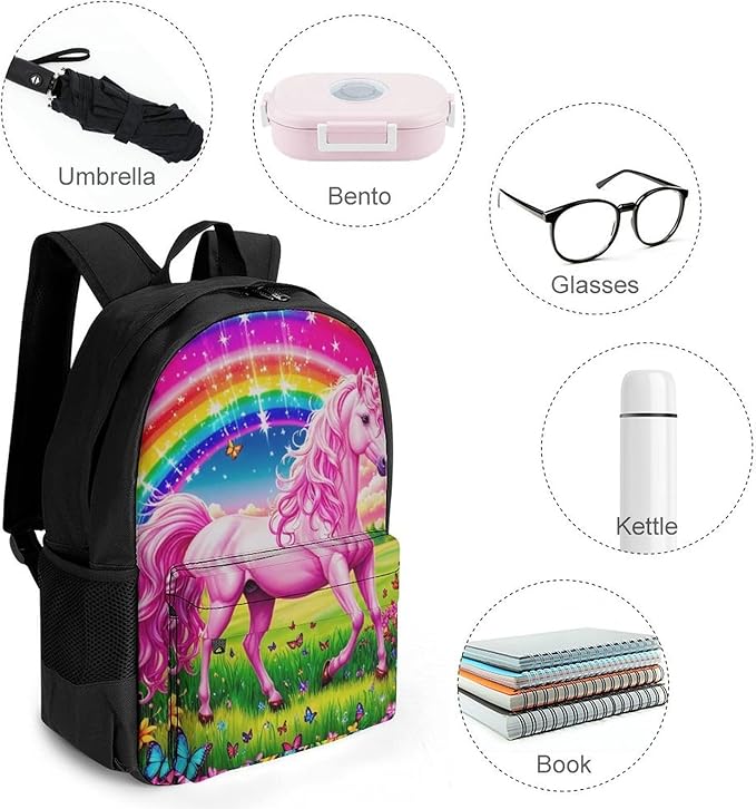 Supdreamc Daypack Backpack Polyester Multipurpose Anti-Theft Rainbow Unicorns And Butterflies Shoulder Bag Big Capacity Gym Outdoor Hiking Backpack With Smooth Zippers