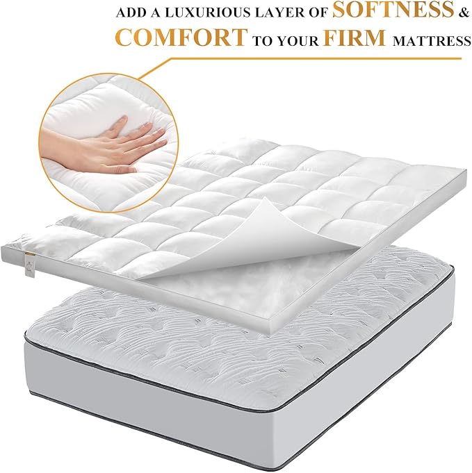 Extra Thick Fitted Mattress Topper - Full XL Size for College Dorm | Soft & Cooling Pillow Top Mattress Pad & Protector | Bed Topper for Back Pain, Straps Stretch 6" to 22" Deep