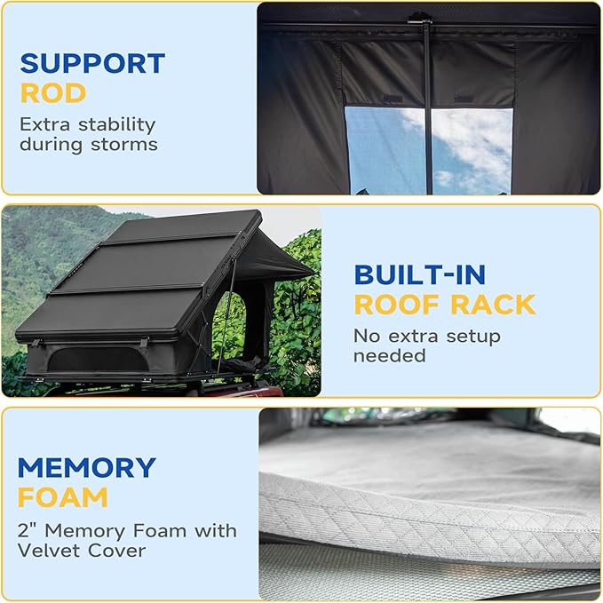 Rooftop Tent Hard Shell,Car SUV Waterproof,Aluminium Alloy RTT Easy Setup,Car Truck Bed Tent for Camping,Car Roof Top Tent Black-Topoak Nebula XL