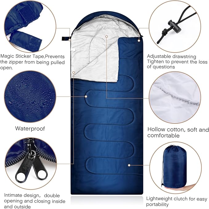 Tranqun 30 Pcs Cotton Liner Camping Sleeping Bags for Adult with Winter Beanies Gloves Sleeping Bag Waterproof Warm Lightweight for Backpacking Camping Indoor Outdoor Homeless