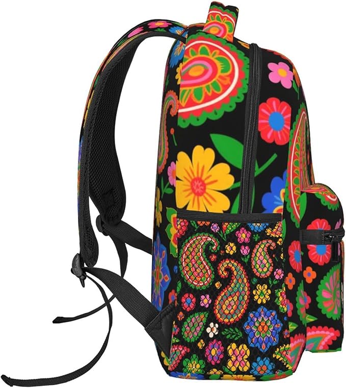 Rucksack Anti-Theft Multipurpose Large Capacity Carry On Bag, Abstract Paisley Texture Pattern Travel Hiking Bag Day Pack With Side Pockets