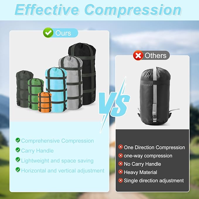 Compression Sacks Ultralight Sleeping Bag Stuff Sack Nylon Compression Stuff Sacks Water Resistant Compression Bag for Backpacking Camping Space Saving Hiking Gear Outdoor