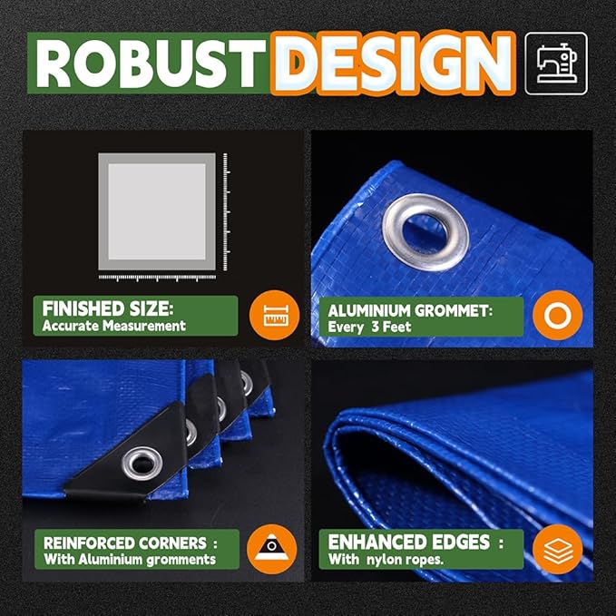 Blue Tarp 12x14 Feet, 8 Mil Thick, UV Resistant, Multipurpose Waterproof Poly Tarp Cover with Metal Grommets and Reinforced Edges by RAINDEWAY