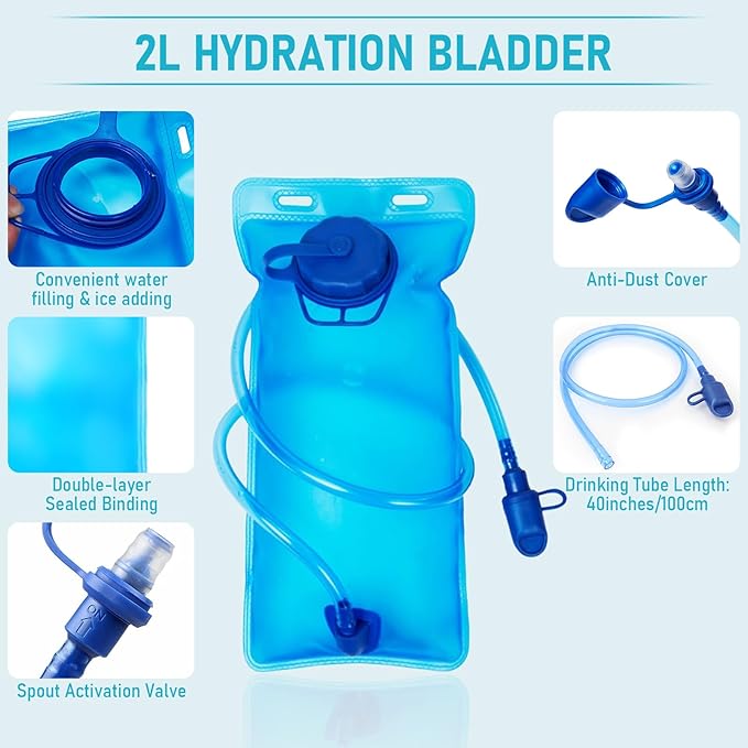 RYACO Lightweight Hydration Backpack, Running Backpack with 2L Water Bladder, Hiking Hydration Water Daypack for Cycling Rave for Men Women
