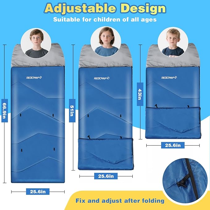 REDCAMP Kids Sleeping Bag for Boys Girls & Teens, 3 Season Cold Weather Sleeping Bag for Backpacking Camping Hiking, Blue